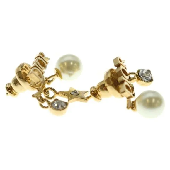 Dior Logo Faux Pearl Earrings Gold - Picture 4 of 6